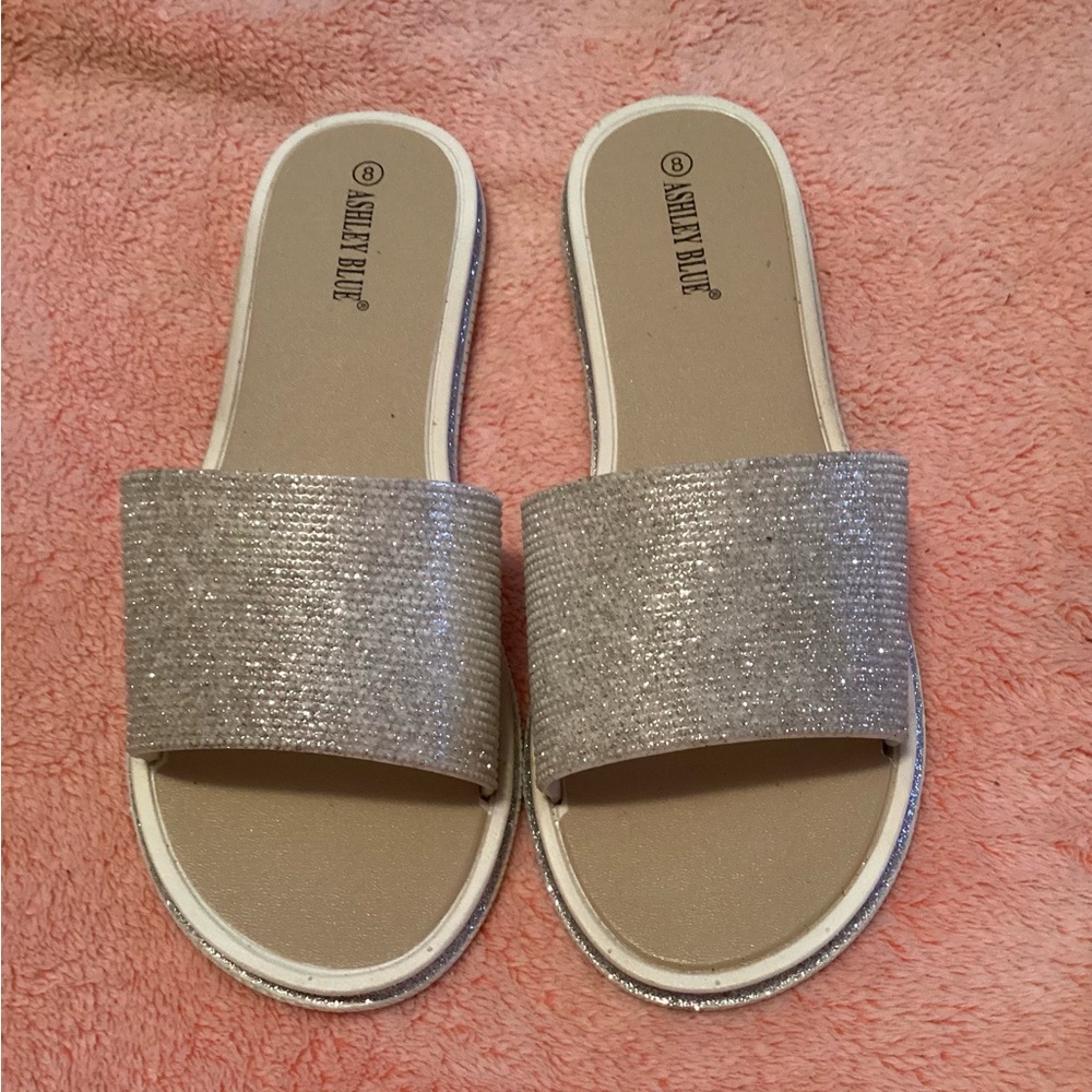 Ashley Blue Women's Sandals in Sparkling Silver Glitter Jelly Slides Size 8